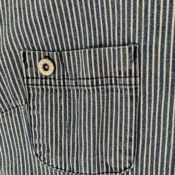 The Territory Ahead Midi Dress Women's 16 Blue White Striped Button Up Short Sle - Picture 5 of 8